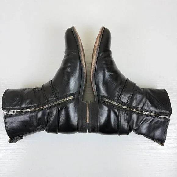 Frye Harness Black Leather Short Ankle Boots - Picture 5 of 12